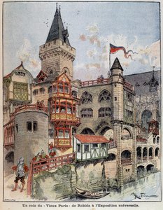 Un rincón del "Viejo París" de Robida en la Exposición Mundial. Portada de "El Pequeño Francés ilustrado" del 26/05/1900. de Albert Robida