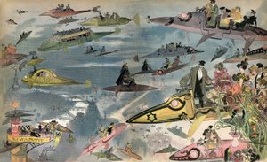 Anticipación: el estreno de la Ópera de París en 2000, vista por el diseñador Albert Robida en 1900. Los parisinos circulan por todo tipo de vehículos aéreos. de Albert Robida