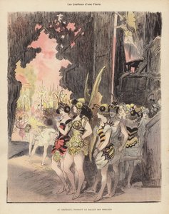 Entre bastidores durante una producción del Ballet des Insectes en el Theatre du Chatelet, París de Albert Robida