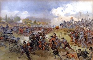 Batalla de Cerisolles entre Francisco I y Carlos V de Albert Robida