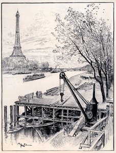 Inicio de las obras de reconstrucción arquitectónica del Viejo París medieval, a orillas del Sena, para la Exposición Universal de 1900. de Albert Robida