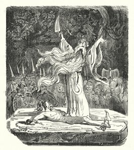 Druida realizando un sacrificio humano (grabado) de Albert Robida