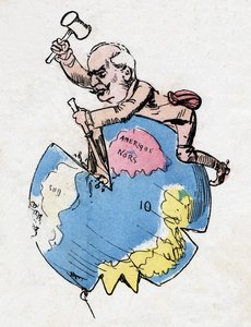Ferdinand de Lesseps (1805-1894), diplomático y administrador francés, escultor y decorador de continentes. Caricatura de Robida de Albert Robida