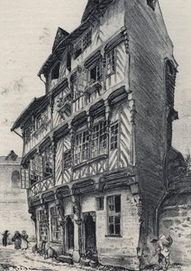 Casa rue Saint Guillaume en Rennes - Vieja Francia - Bretaña - texto, dibujos y litografías, por Albert Robida (1848-1926) sin fecha finales del siglo XIX de Albert Robida