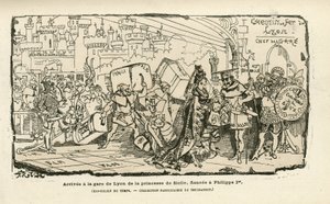 Ilustración de Albert Robida (1848-1926) en Histoire de France tintamarresque, ca. 1880 - Gare, Ancien regime, Sicily - Philippe I de Albert Robida