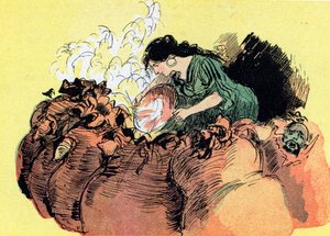 Morgiana mata a 37 ladrones escondidos en frascos (dibujo) de Albert Robida