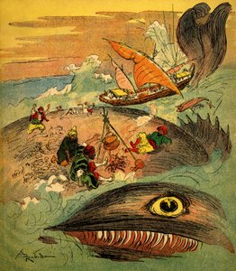 Sindbad el marino (Simbad) - cuento de las mil y una noches (1001) - libro de 1948 que cuenta sus aventuras (edición Fortin, colección Imágenes maravillosas de la infancia) - ilustración de Albert Robida (1848 - 1926): Sindbad y sus compañeros han fracasad de Albert Robida