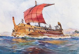 Barco ligero de la época clásica griega, acuarela de Albert Sebille (1874-1953) de Albert Sébille