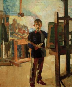 Autorretrato con la Litewka azul de Albert Weisgerber