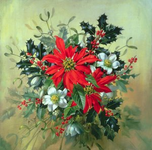 Arreglo navideño con acebo, muérdago y otras flores de invierno AB130