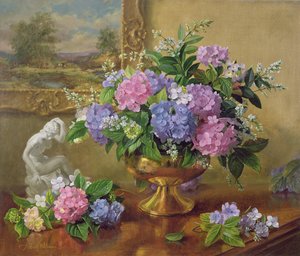 Naturaleza muerta de hidrangeas y lilas AB211B de Albert Williams