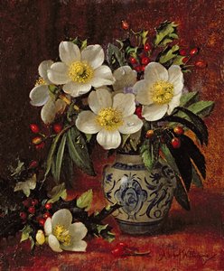 Naturaleza muerta de rosas de Navidad y acebo AB249 de Albert Williams