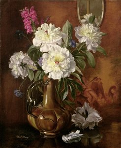 Peonías blancas en un jarrón victoriano esmaltado de Albert Williams