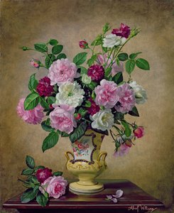 Rosas y Dalias en un Jarrón de Cerámica de Albert Williams