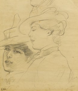 Cabeza de una mujer con sombrero decorado, perfil y vista de tres cuartos, c.1900 de Albert de Belleroche