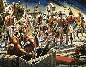 Indios Cheyenne saqueando un tren de mercancías de Alberto Giolitti