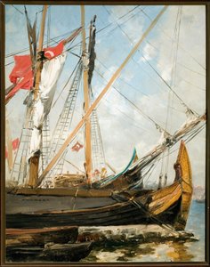 Veleros en el Bósforo en Turquía. Pintura de Alberto Pasini (1826-1899) siglo XIX. Génova, Galleria d