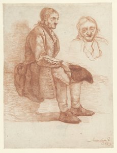 Anciano sentado, mirando a la derecha, con la cabeza repetida de Albertus Brondgeest