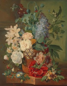 Flores en un jarrón de terracota de Albertus Jonas Brandt