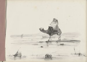Hombre montando un camello a lo largo de una costa de Albertus van Beest