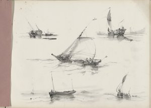 Hoja de estudio con veleros en el agua.