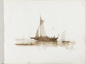 Velero con figuras en el agua de Albertus van Beest