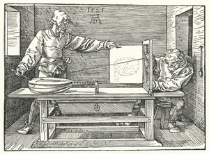 El uso de cuerdas para construir una imagen en perspectiva de un laúd de Albrecht (after) Durer or Duerer