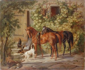 Caballos en el porche, 1843 de Albrecht Adam