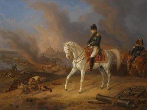 Napoleón Bonaparte ante la ciudad en llamas de Smolensk de Albrecht Adam