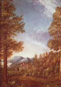 Paisaje del Danubio con Castillo Worth, c.1522-25 de Albrecht Altdorfer