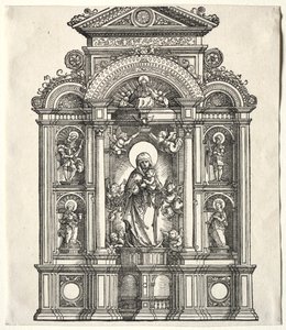 Gran altar con la Virgen, en un borde con San Cristóbal, San Jorge, Santa Bárbara, Santa Catalina de Albrecht Altdorfer