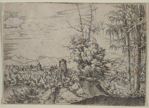 Paisaje con dos pinos, 1522-1525 de Albrecht Altdorfer