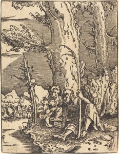 San Cristóbal sentado junto a la orilla de un río de Albrecht Altdorfer