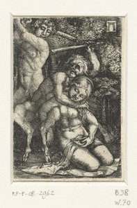 Sátiro y un hombre pelean por una mujer de Albrecht Altdorfer