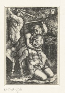 Sátiro y un hombre pelean por una mujer de Albrecht Altdorfer