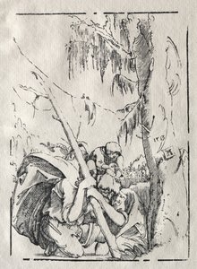 San Cristóbal cruzando el agua con Cristo en sus hombros de Albrecht Altdorfer