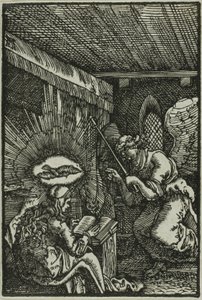 La Anunciación, de La Caída y Redención del Hombre de Albrecht Altdorfer