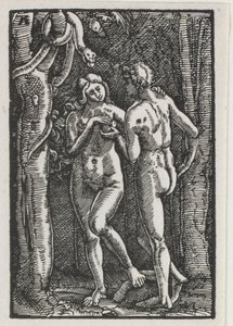 La caída y redención del hombre: Adán y Eva comiendo el fruto prohibido de Albrecht Altdorfer