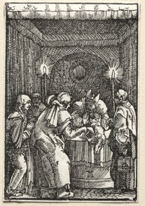 La caída y redención del hombre: La ofrenda de Joaquín rechazada por el sumo sacerdote, c. 1515 de Albrecht Altdorfer