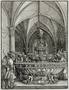 La Sagrada Familia en la fuente. Grabado por Albrecht Altdorfer. Museo del Louvre