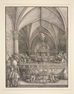 La Sagrada Familia en la huida a Egipto en una Fuente de Albrecht Altdorfer