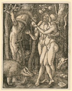 Adán y Eva, lámina 2 de la serie "Pequeña Pasión en xilografía" de Albrecht Dürer