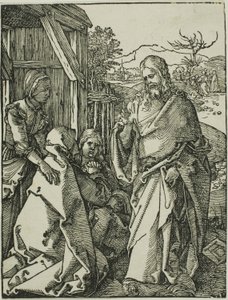 Cristo despidiéndose de su madre, de La pequeña pasión en xilografía de Albrecht Dürer