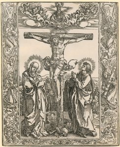 Cristo en la cruz con un borde de ángeles de Albrecht Dürer