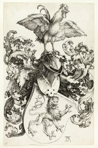 Escudo de armas con león y gallo
