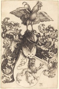 Escudo de armas con un león y un gallo de Albrecht Dürer