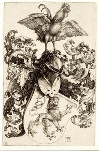 Escudo con un león y un gallo de Albrecht Dürer