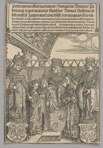 Congreso y doble compromiso en Viena, placa 23 de Escenas históricas de la vida del emperador Maximiliano I del Arco de Triunfo de Albrecht Dürer