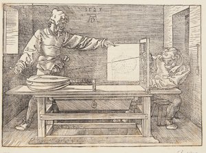 Dibujante dibujando un laúd de Albrecht Dürer