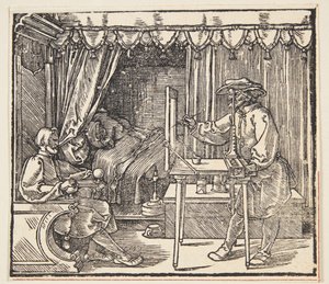 Dibujante haciendo un retrato de Albrecht Dürer